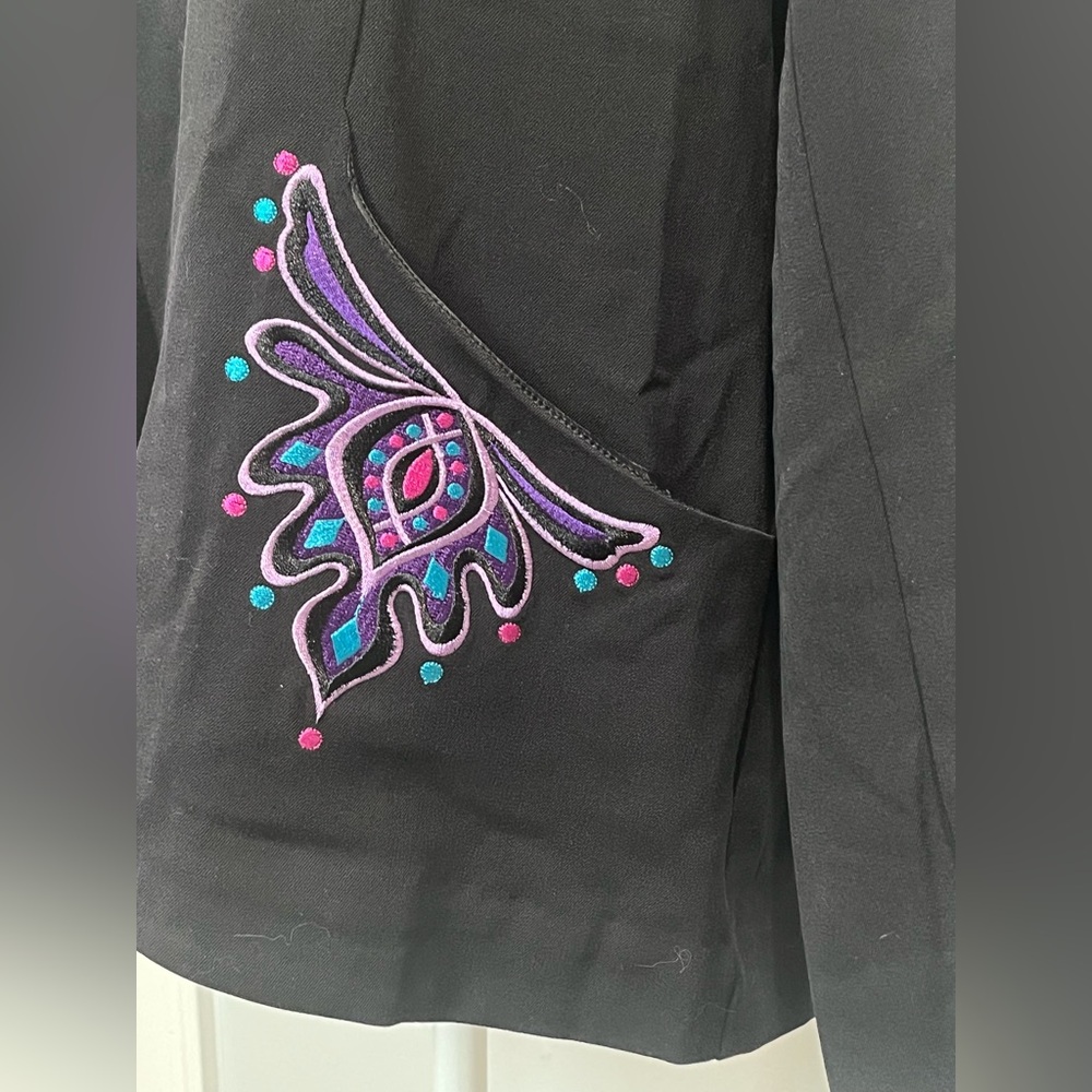 BOB MACKIE WEARABLE ART Blazer Size L Black Multi Embroidered Button Front NWT‎ - Picture 8 of 10